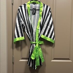Beetlejuice Themed Striped Robe with Green Accents